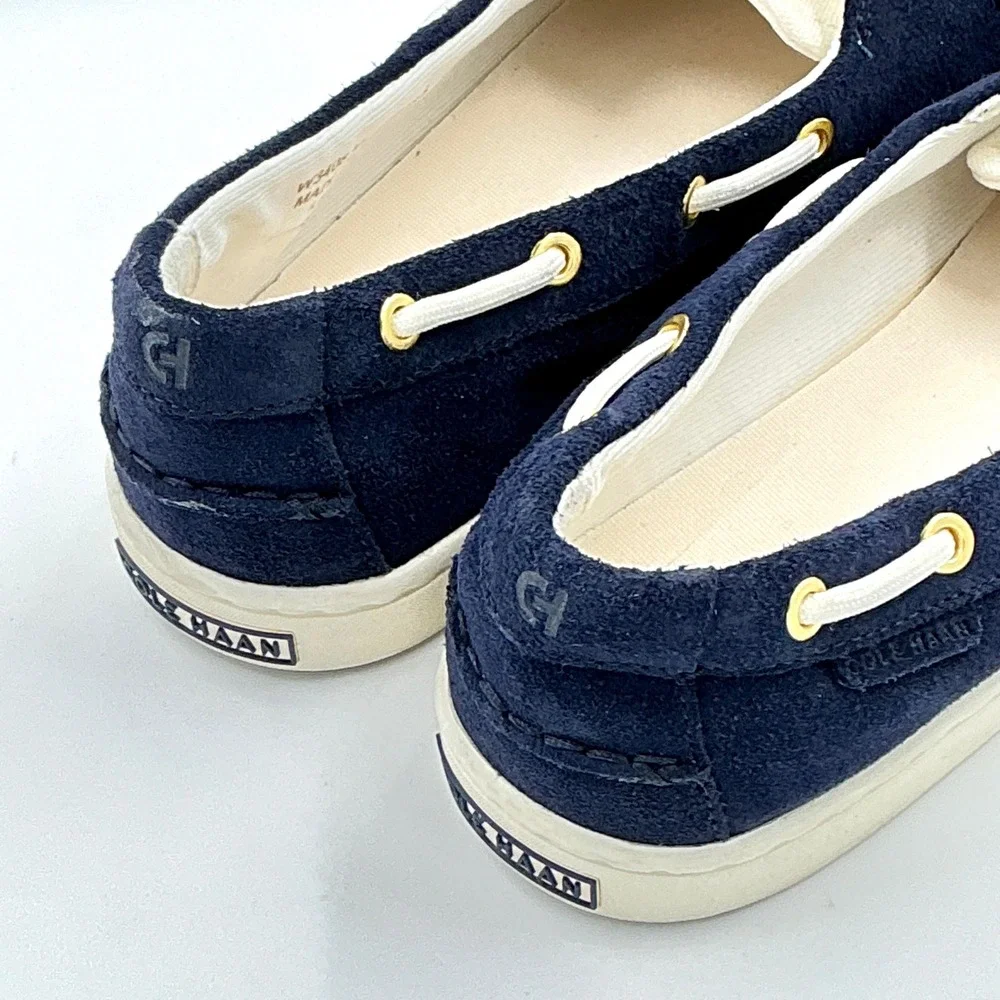 Cole Haan Size 8 Boat Shoe Navy Ivory Suede Lace Up NEW Nantucket $130